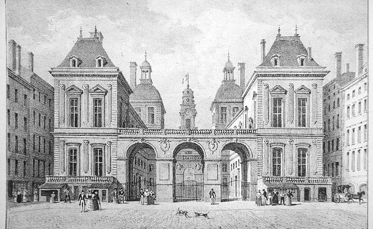 Hôtel de ville de Lyon, façade sur la Place de la Comédie, lithographie