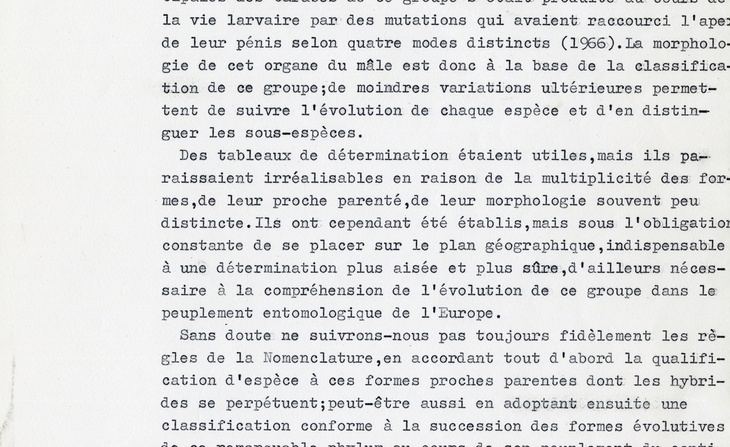 Extrait de l’article  « Tableaux analytiques de détermination et de classification des carabes du groupe de Megodontus violaceus L. en Europe 6 occidentale, centrale et méditerranéenne par Hubert Cleu : tapuscrit (sans date).